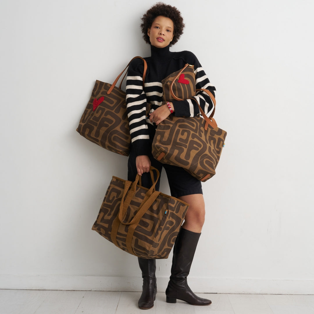 Go To Tote - Mocha Kuba with Red Beaded Heart