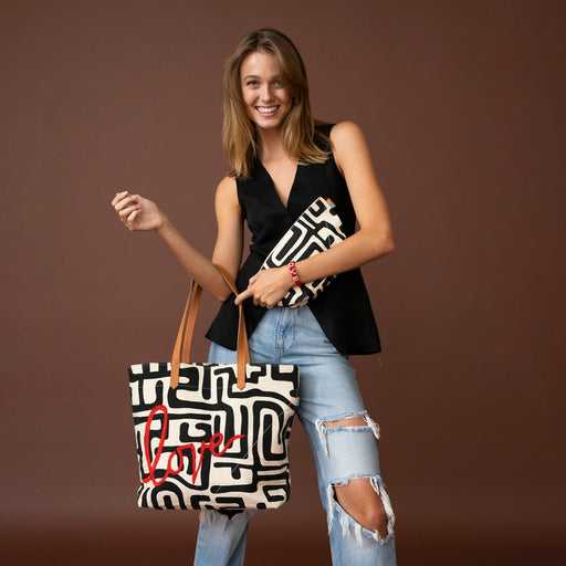 Go-To Tote - Black Kuba with Beaded Red Love lifestyle image