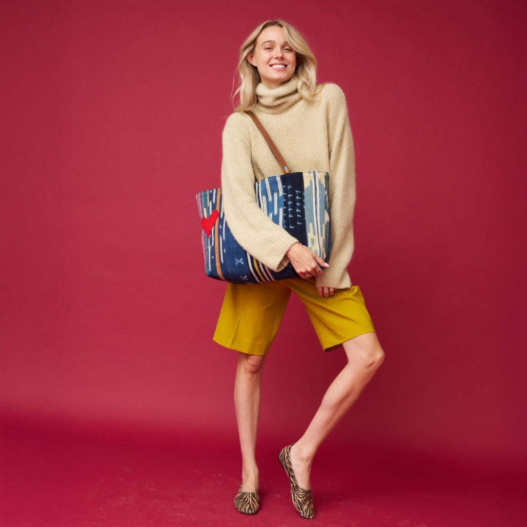 Baule Adventure Tote with Red Beaded Heart