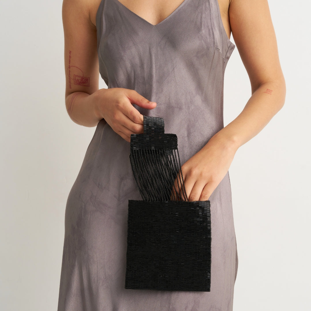 Beaded Wristlet Bag - Black