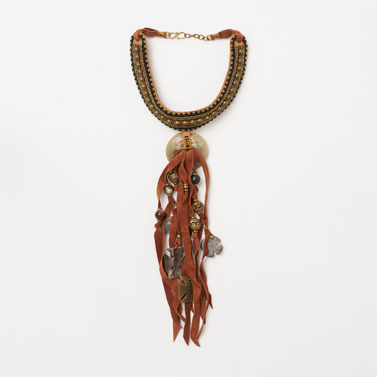 Leather Tassle Choker - Brown