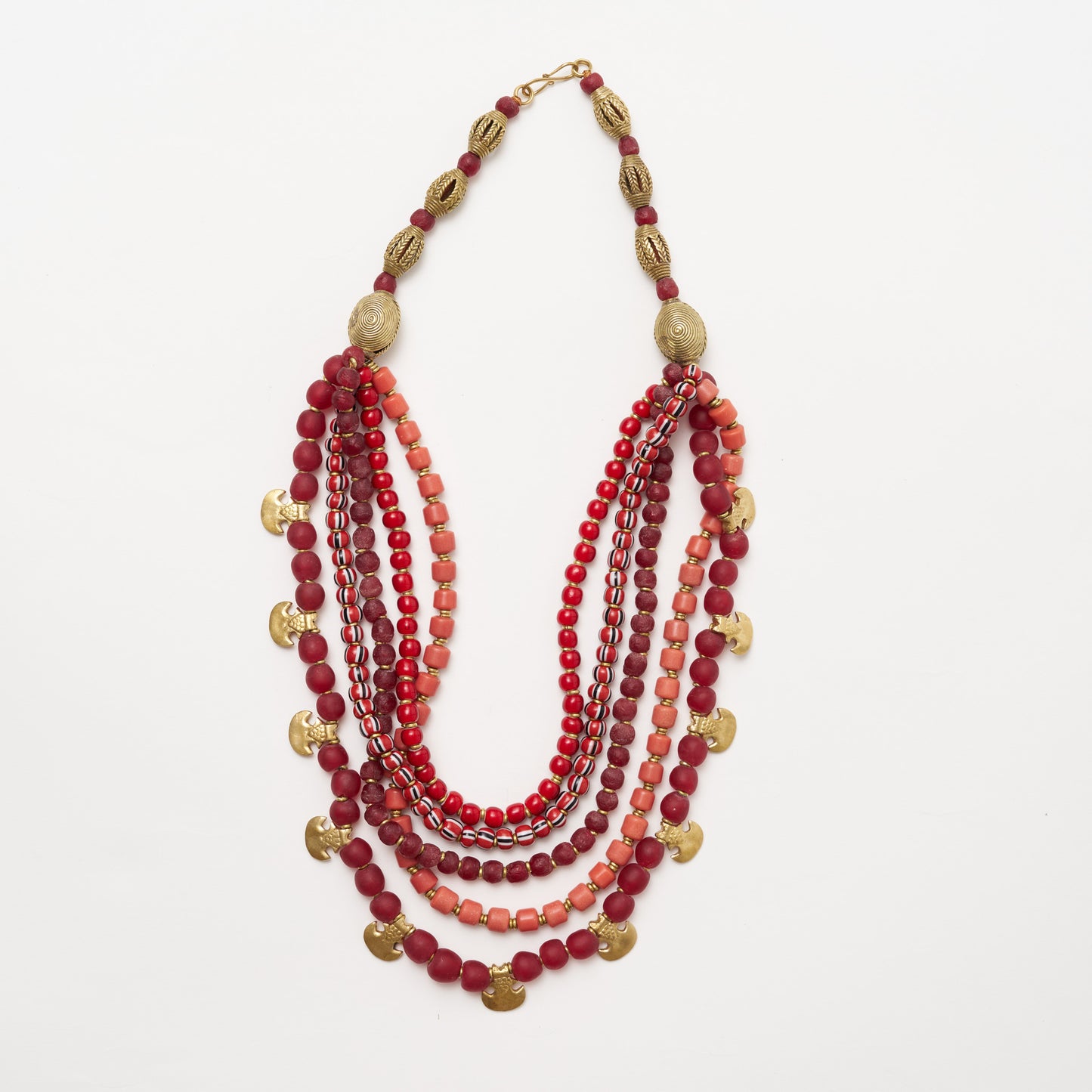 African Multi Bead Waterfall Necklace - Garnet