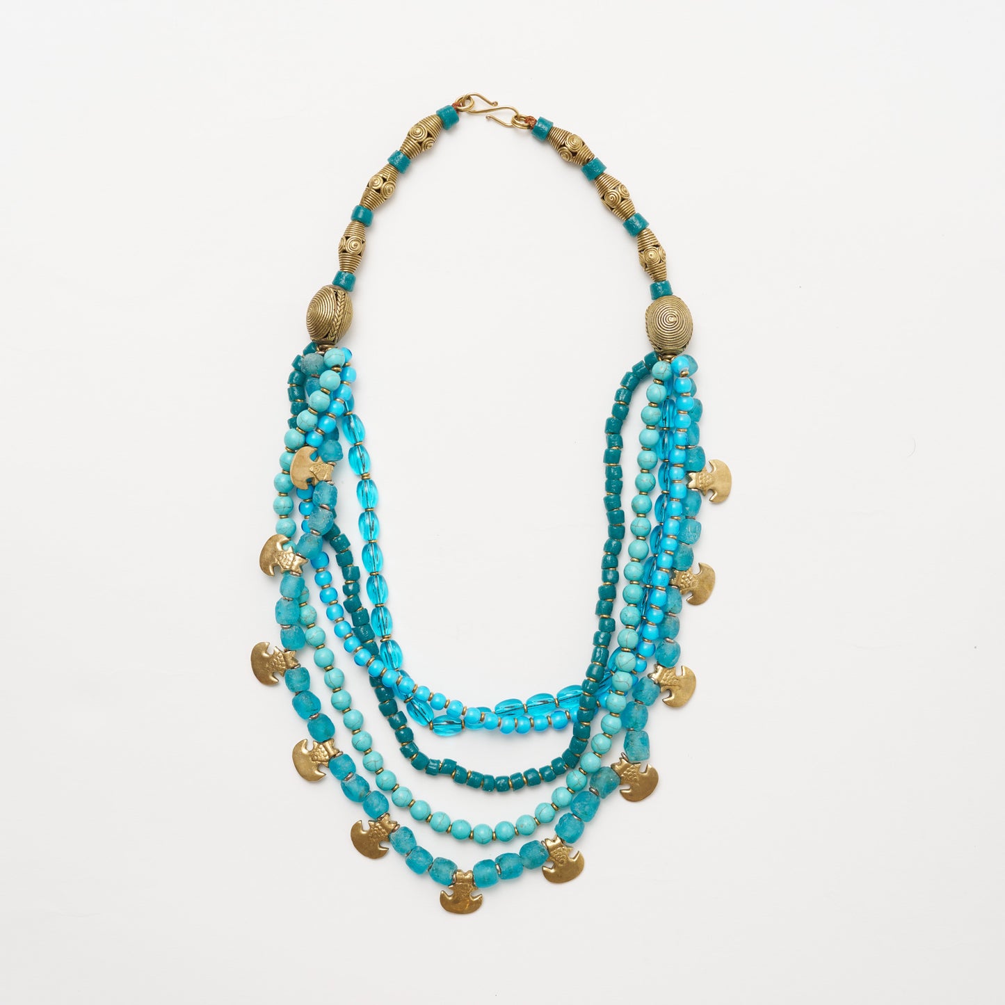 African Multi Bead Waterfall Necklace - Azure