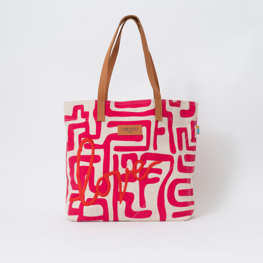 Beaded LOVE Kuba Go-To Tote - Peony/Eggshell