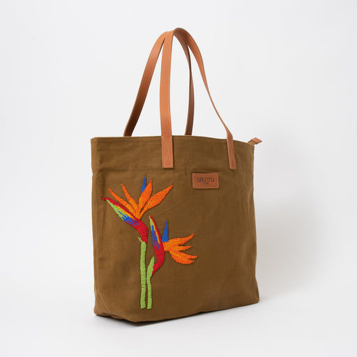 Khaki Go-To Tote - Beaded Bird-of-Paradise lifestyle image