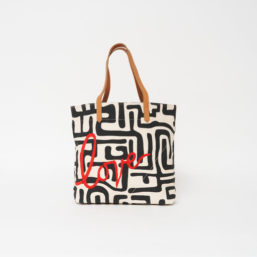 Go-To Tote - Black Kuba with Beaded Red Love