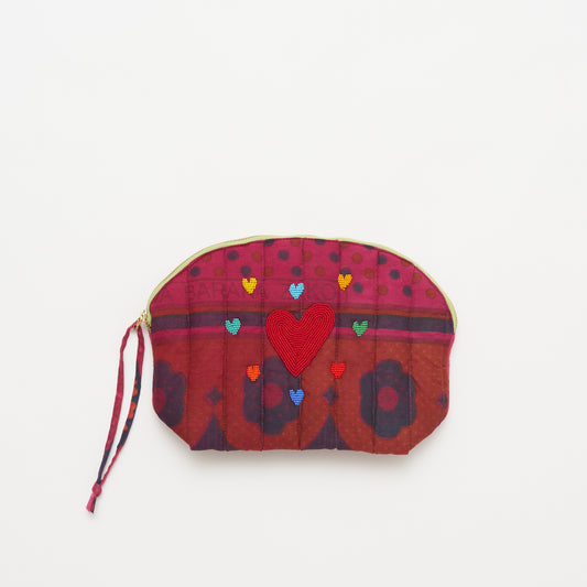 Kanga Pouch with Beaded Hearts - Pink