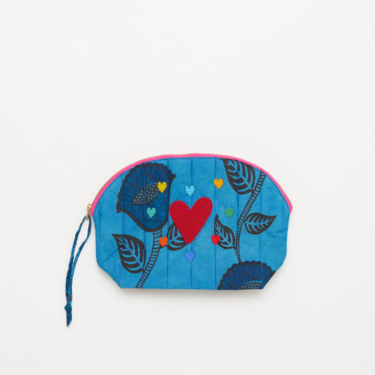 Kanga Pouch with Beaded Hearts - Marine