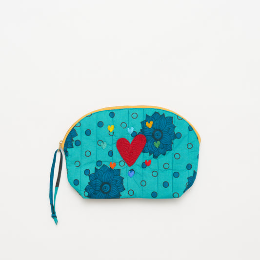 Kanga Pouch with Beaded Hearts - Blue