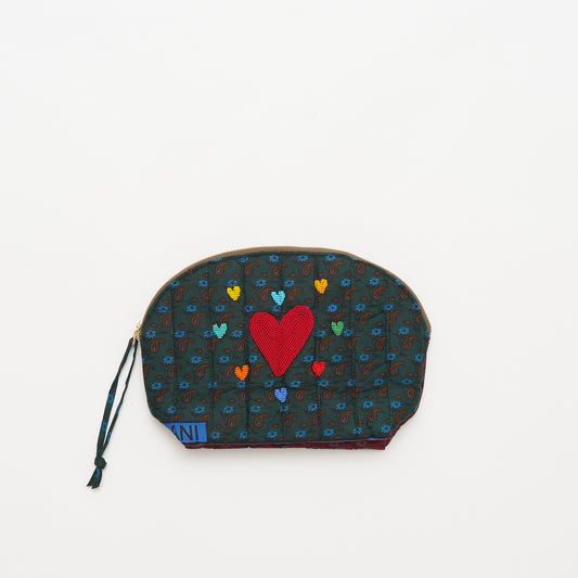Kanga Pouch with Beaded Hearts - Cedar Leaf