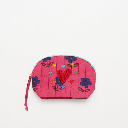 Kanga Pouch with Beaded Hearts - Bougainvillea