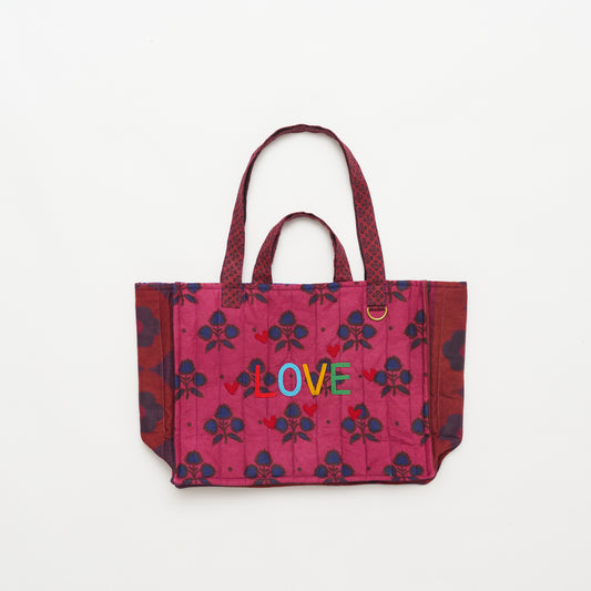 Kanga Tote with Beaded Love - Raspberry