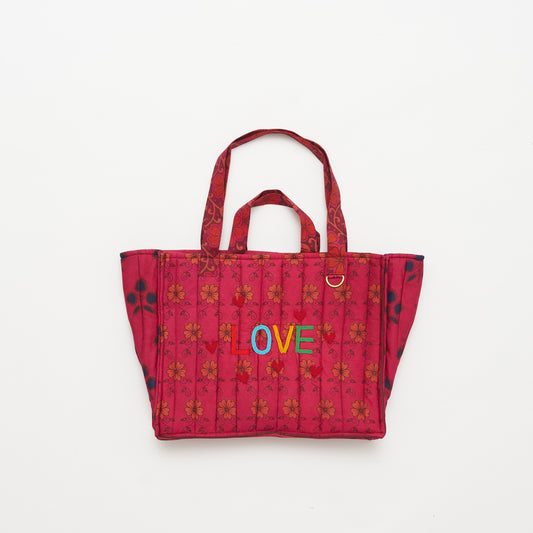 Kanga Tote with Beaded Love - Raspberry