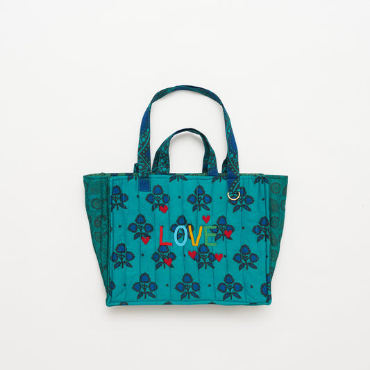 Kanga Tote with Beaded Love - Teal Lotus