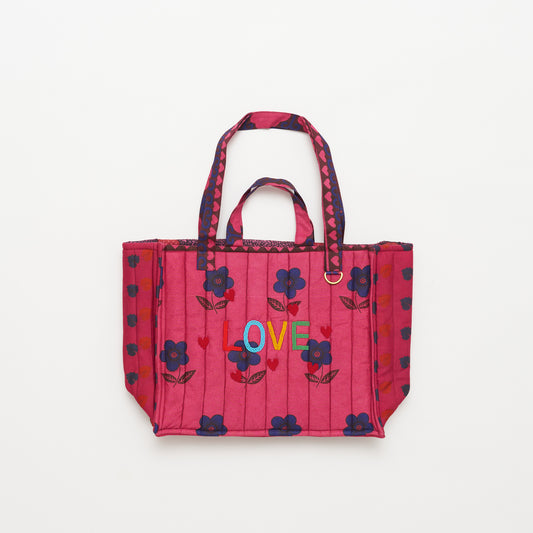 Kanga Tote with Beaded Love - Bougainvillea