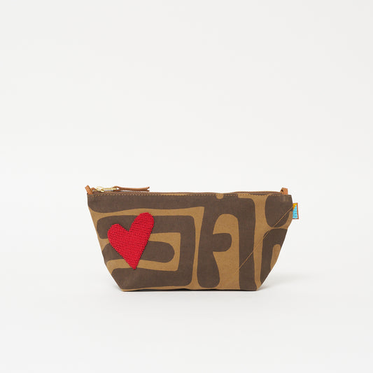 Large Convertible Pouch - Mocha Kuba with Red Beaded Heart