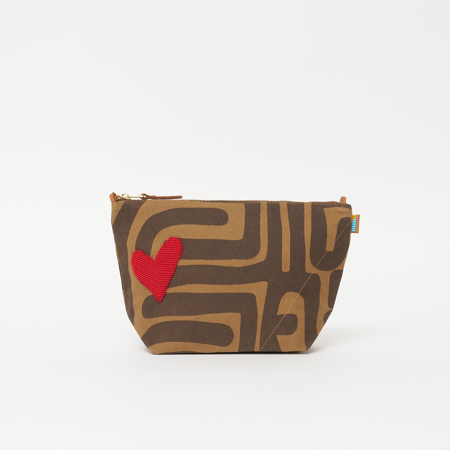 XLarge Convertible Pouch - Coffee Kuba with Red Beaded Heart