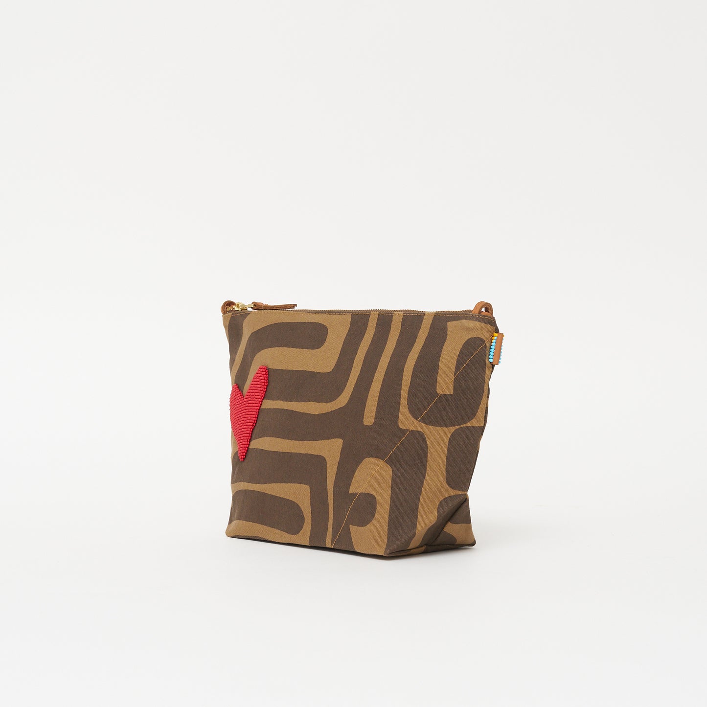 XLarge Convertible Pouch - Coffee Kuba with Red Beaded Heart