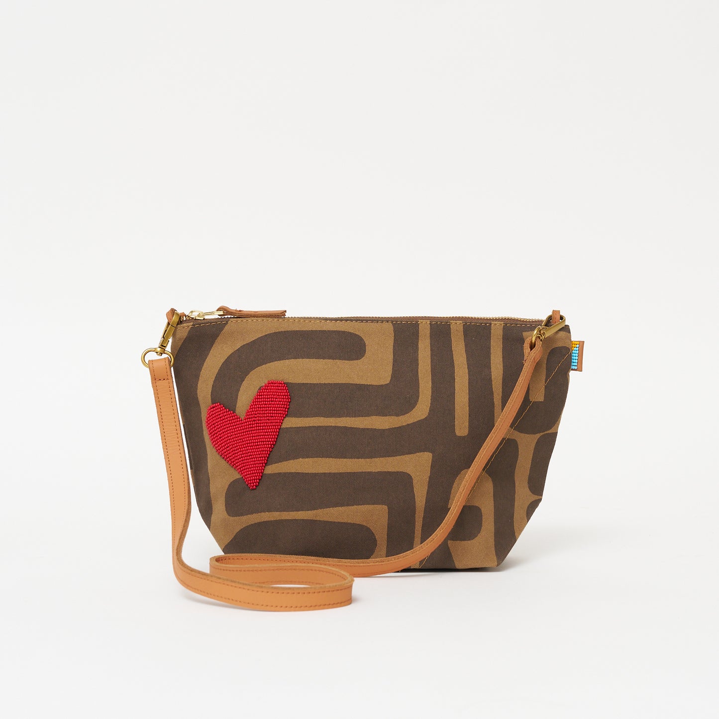 XLarge Convertible Pouch - Coffee Kuba with Red Beaded Heart