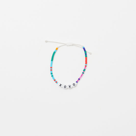 XOXO Letter Bead Single Strand Bracelet - Pink/Blue Multi