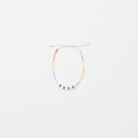 XOXO Letter Bead Single Strand Bracelet - Neon Multi
