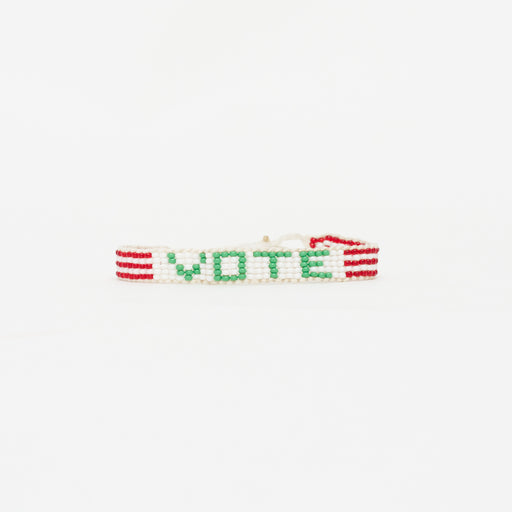 FINAL SALE: Woven VOTE Bracelet - White/Green