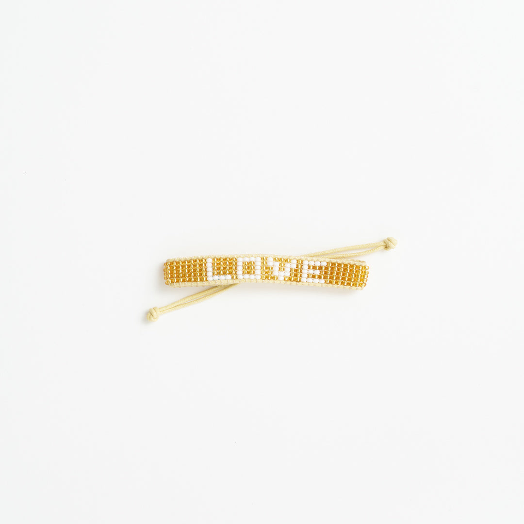 Woven LOVE Bracelet - Gold/White