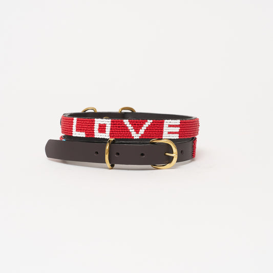 LOVE Dog Collar - Red/White