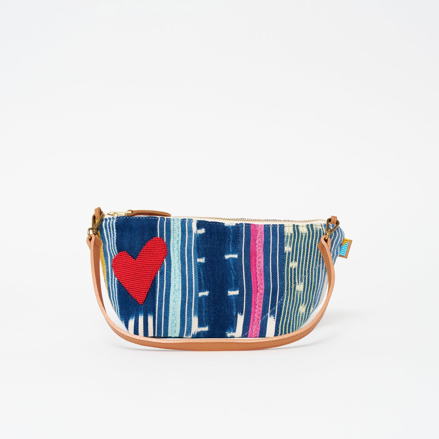 Large Convertible Pouch - Baule Cloth with Red Beaded Heart