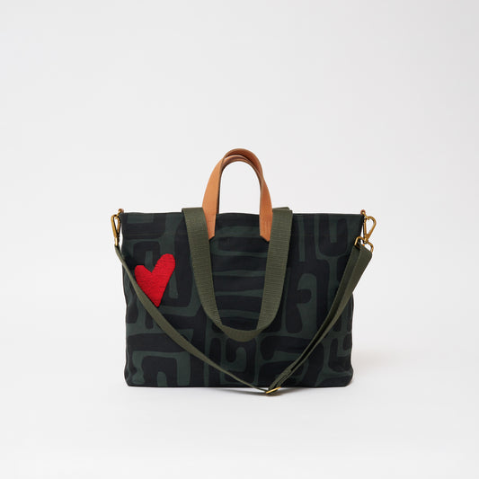 Carryall Bag - Safari Kuba with Red Beaded Heart
