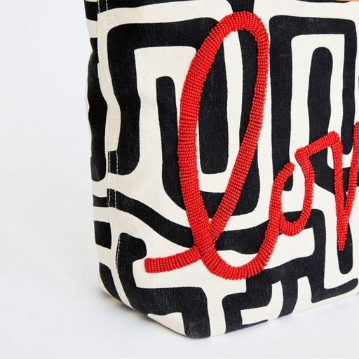 Beaded Red LOVE Kuba Go-To Tote - Black/Eggshell lifestyle image