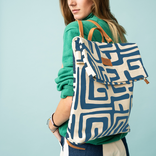 Kuba Print Backpack - Skydiver Blue/Eggshell lifestyle image