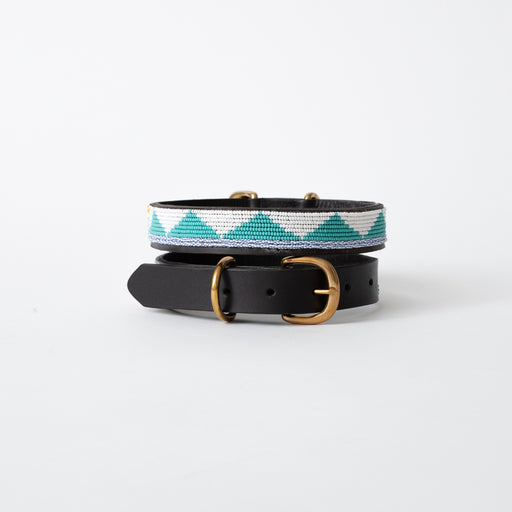 SAMPLE SALE: Triangle Dog Collar - Teal/White