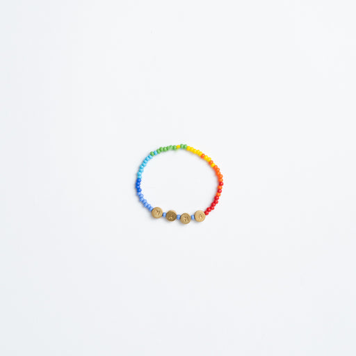 FINAL SALE: Elastic Bracelet with Round Brass MAMA Beads - Rainbow