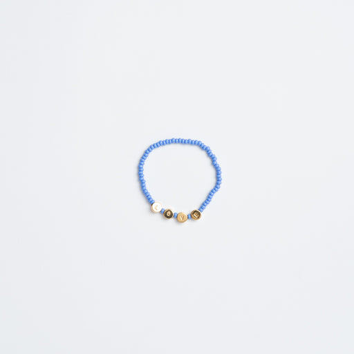 FINAL SALE: Elastic Bracelet with Round Brass LOVE Beads - Periwinkle