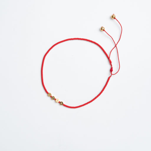 FINAL SALE: Choker with Round Brass LOVE Beads - Red