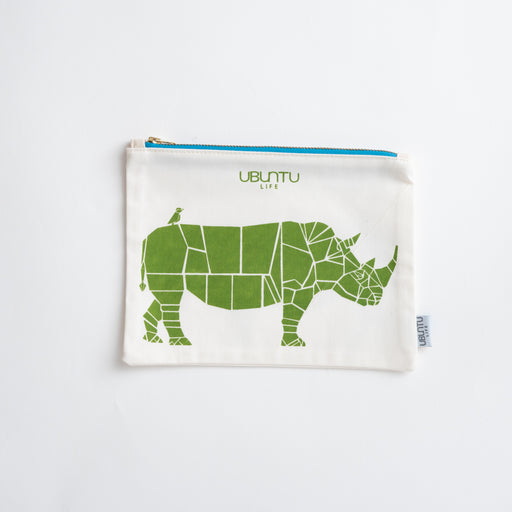 SAMPLE SALE: Small Pouch - Natural Canvas/Green Rhino
