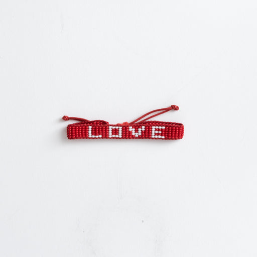 Woven LOVE Bracelet - Red/White