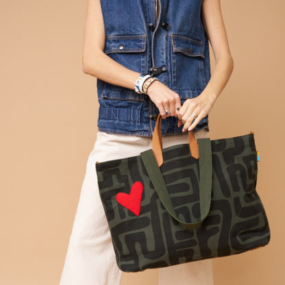 Carryall Bag - Safari Kuba with Red Beaded Heart