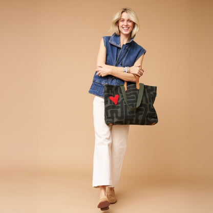 Carryall Bag - Safari Kuba with Red Beaded Heart