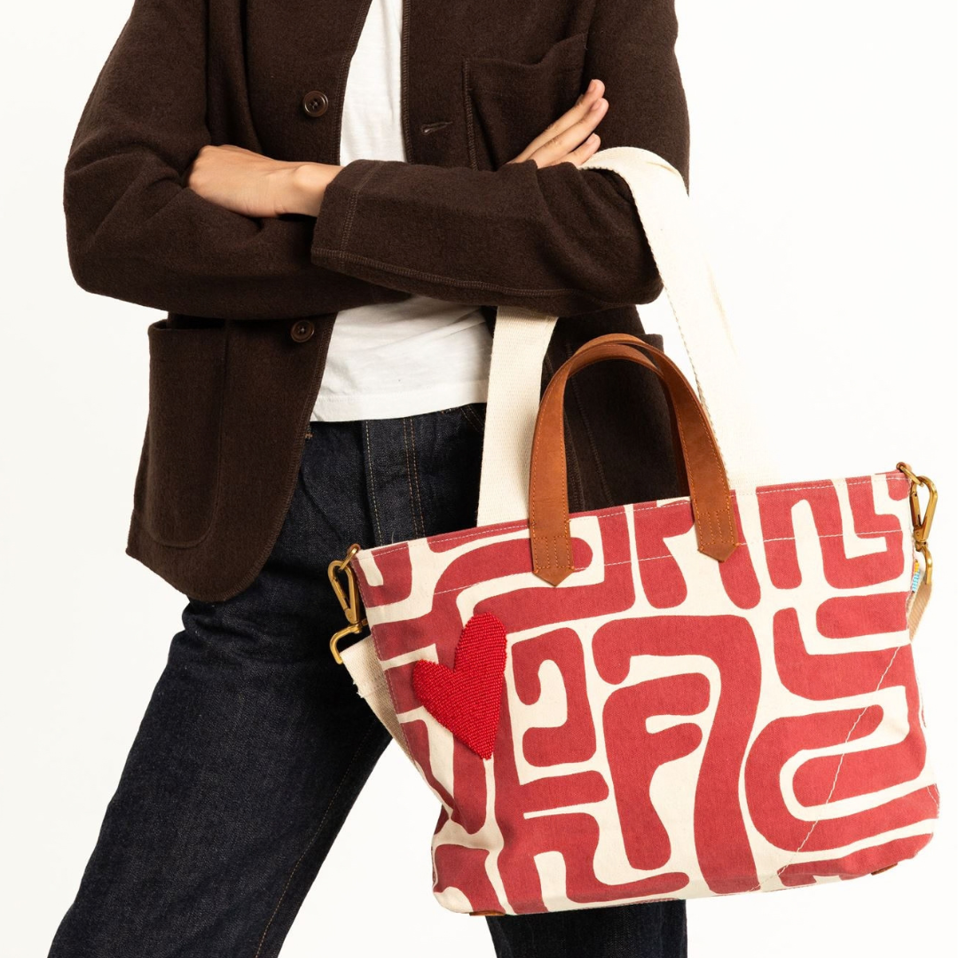 Commuter Bag – Merlot Kuba with Beaded Heart