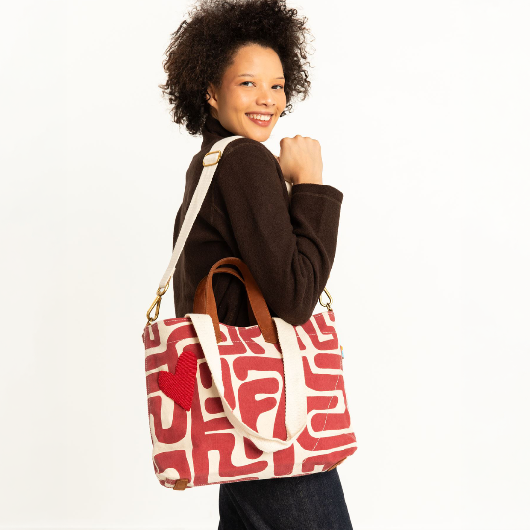 Commuter Bag – Merlot Kuba with Beaded Heart