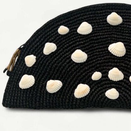 Raffia Shell Clutch - Black