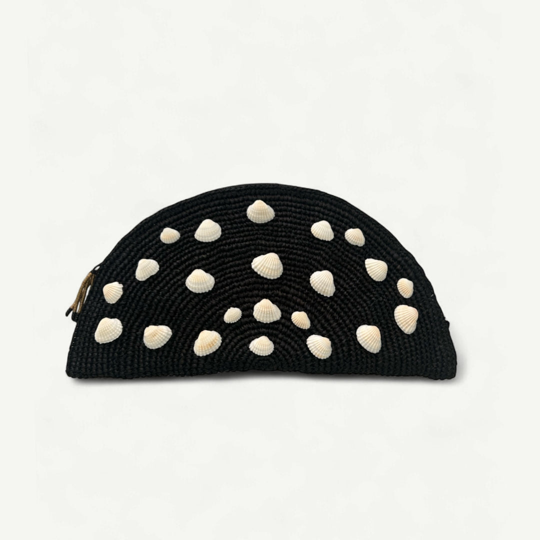 Raffia Shell Clutch - Black