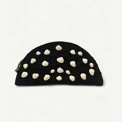 Raffia Shell Clutch - Black