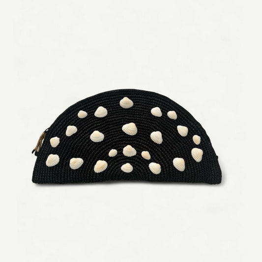 Raffia Shell Clutch - Black