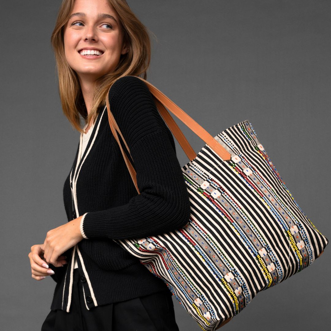 Go-To Tote - Black Beaded Stripe