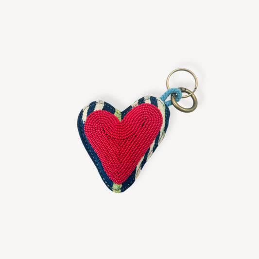 Baule Beaded Heart Keychain Charm - Red