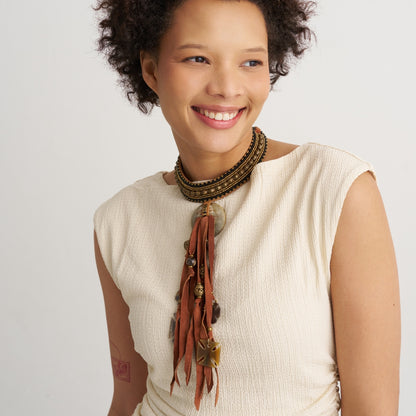Leather Tassle Choker - Brown