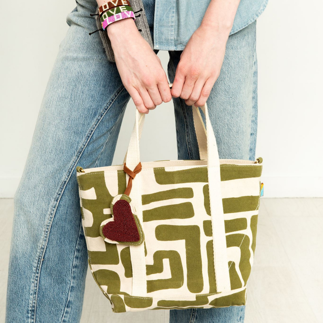 The Mini - Moss Kuba with Brown Beaded Heart Charm